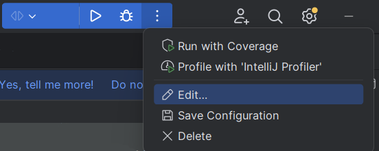 Edit Configuration Settings from IntelliJ Step 1